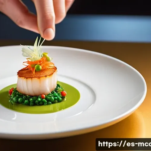Home 24 다문화 요리사와 푸드 콘텐츠 제작 - "A master chef, in a spotless, modern chef's uniform, meticulously plates a vibrant and complex fusi...