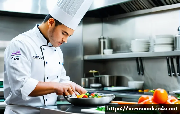 다문화 요리사 면접 준비 전략 - **Prompt:** A skilled, diverse chef in a professional, modern kitchen. The chef, wearing a clean, wh...