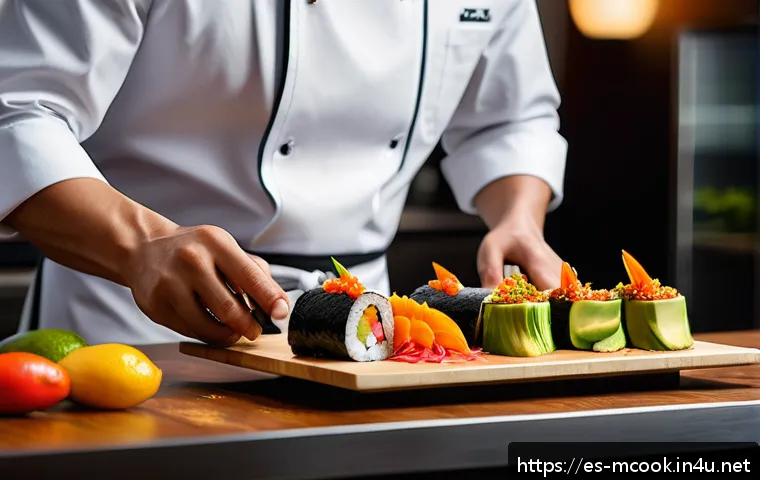 다문화 요리사 관련 학위 프로그램 - A vibrant, modern kitchen scene showcasing a multicultural chef creatively preparing a fusion dish t...
