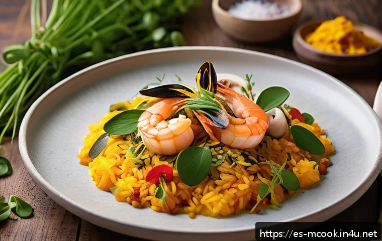 다문화 요리사의 성공 스토리 - A vibrant fusion cuisine dish artfully plated on a rustic ceramic plate, combining Mediterranean pae...